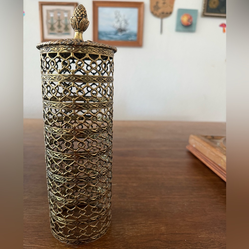 Vintage Gold Tone Filigree Hair Spray Vanity Cover